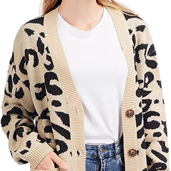 SOLD Atirmira Cardigan Sweater Women's Button Up Leopard Print Thigh Length M - Picture 7 of 8